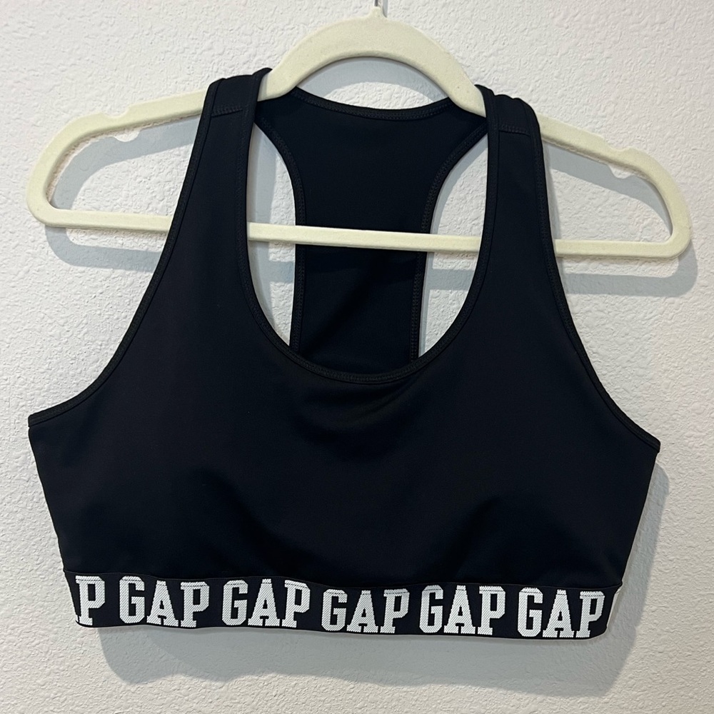 GapFit T-Back Sports Bra Black and White - Picture 2 of 11